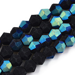Black Imitate Austrian Crystal Bicone Frosted Glass Beads Strands, Grade AA, Faceted, Black, 4x4mm, Hole: 1mm, about 87~89pcs/strand, 13.19~13.39 inch(33.5~34cm)