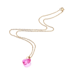Фуксиновый Ожерелья с сердечным стеклом, с 304 кабельными цепями из нержавеющей стали и застежками омаров, красно-фиолетовые, 17.6 дюйм (44.7 см)