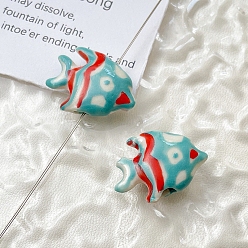 Medium Turquoise Handmade Porcelain Beads, Fish, Medium Turquoise, 17x22x7mm, Hole: 1.7mm