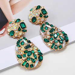 Green Colorful Crystal Ellipse Handmade Pendant Earrings for Women's Fashion Jewelry