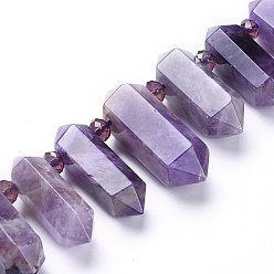 Amethyst Natural Amethyst Beads Strands, Top Drilled Beads, with Glass Beads, Faceted, Double Terminated Point, 20~60x8~13x9~14mm, Hole: 1.8mm, about 25pcs/Strand, 14.96 inch(38cm)