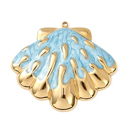 Shell Shape Ozean 304 Edelstahlanhänger, mit Emaille, golden, Anhänger in Muschelform, 40x45x6 mm, Bohrung: 1.8 mm