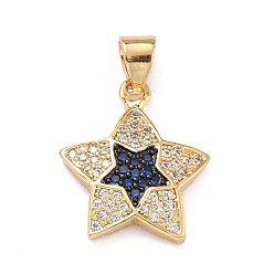 Medium Blue Brass Micro Pave Cubic Zirconia Pendants, Golden, Star, Medium Blue, 17x15x3mm, Hole: 4x3mm