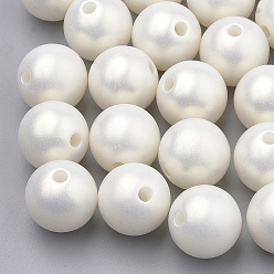 Creamy White Spray Painted Style Acrylic Beads, Rubberized, Round, Creamy White, 11.5x12mm, Hole: 3mm