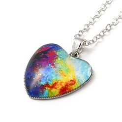 Colorful Glass Heart with Cloud Pendant Necklace, Platinum Alloy Jewelry for Women, Colorful, 20.24 inch(51.4cm)