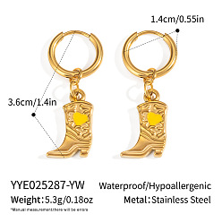 Желтый 304 туфли из нержавеющей стали с серьгами-кольцами в форме сердца, с эмалью, реальный 18 k позолоченный, желтые, 36.5x14 мм