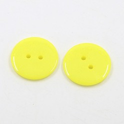 Yellow Acrylic Sewing Buttons, Plastic Buttons for Costume Design, 2-Hole, Dyed, Flat Round, Yellow, 15x2mm, Hole: 1mm