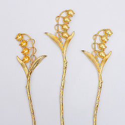 Golden Alloy Hair Sticks, Flower, Golden, 180x41mm