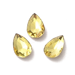 Citrine Glass Rhinestone Cabochons, Point Back & Back Plated, Faceted, Teardrop, Citrine, 8x5x2.5mm