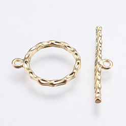 Real 18K Gold Plated Brass Toggle Clasps, Ring, Long-Lasting Plated, Real 18K Gold Plated, Nickel Free, Ring: 18x15x2mm, Hole: 1mm and 11mm, Bar: about 24.5x5x2mm, hole: 1.5mm.