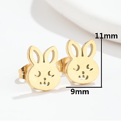 golden Cute Cartoon Stainless Steel Animal Earrings - Fashionable Bunny Ear Jewelry