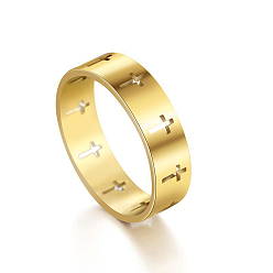 Golden Stainless Steel Cross Finger Ring, Hollow Ring for Men Women, Golden, US Size 10(19.8mm)