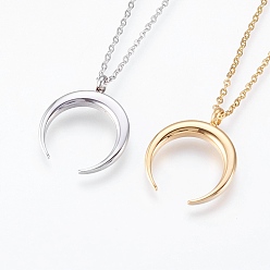 Mixed Color 304 Stainless Steel Pendant  Necklaces, Double Horn/Crescent Moon, Mixed Color, 17.99 inch(45.7cm), 1.5mm
