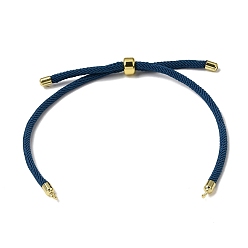 Prussian Blue 3MM Adjustable Round Nylon Braided Cord Bracelet Making, with Golden Brass Findings, Fit for Connector Charms, Prussian Blue, 8.66 inch(22cm), Hole: 1.5mm