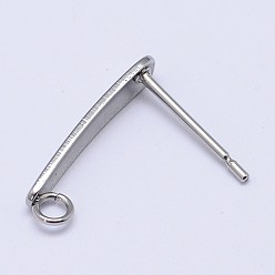 Stainless Steel Color 304 Stainless Steel Stud Earring Findings, with Loop, Stainless Steel Color, 15x3mm, Hole: 1.8mm, Pin: 0.7mm