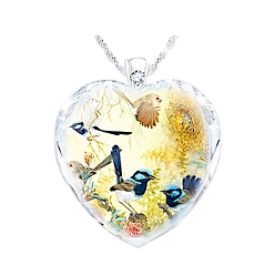 Champagne Yellow Heart Glass Pendant Necklaces with Rhinestone, with Platinum Alloy Chains, Champagne Yellow, Pendant: 23x25mm