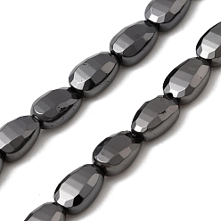 Металлическо-черное Гальванопокрытие Стеклянные бусины с гальваническим покрытием , teadrop, граненые, покрытие черного цвета металла, 9x6x4.5 мм, отверстие : 1 мм, около 45 шт / нитка, 16.14'' (41 см)