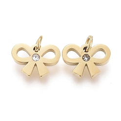 Golden 316 Surgical Stainless Steel Charms, with Crystal Rhinestone and Jump Ring, Laser Cut, Bowknot, Golden, 5.5x7.5x1.5mm, Jump Ring: 3x0.6mm, 1.4mm Inner Diameter