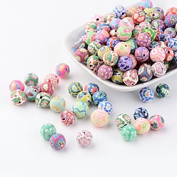 Mixed Color Handmade Polymer Clay Beads, Round, Mixed Color, about 10mm in diameter, hole: 1.6~3mm