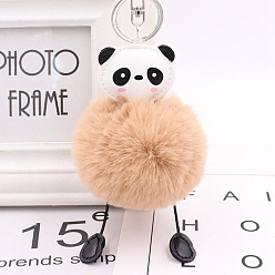 Bisque Panda Furry Pom-Pom Keychain for Women, Polypropylene Imitation Rabbit Fur Car Charm Bag Pendant, Bisque, 8cm