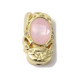 Pink Латунные микро проложить кубического циркония бусы, с эмалью и ракушкой, долговечный, без свинца и без кадмия, реальный 18 k позолоченный, кошка, розовые, 16.5x10x5 мм, отверстие : 1.5 мм