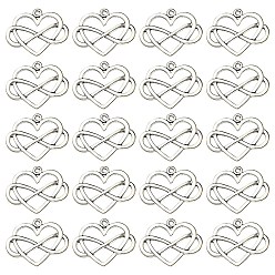 Античное Серебро Сплавочные подвески тибетского стиля, сердце и бесконечность, очарование полиамории, без кадмия и без свинца, античное серебро, 22x27x2 мм, отверстие : 1.5 мм