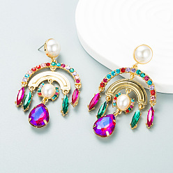 colorful Bohemian Style Colorful Pearl Earrings with Glass Diamonds for Women