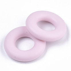 Pink Food Grade Eco-Friendly Silicone Beads, Chewing Beads For Teethers, DIY Nursing Necklaces Making, Donut, Pink, 42x9mm, Hole: 20mm
