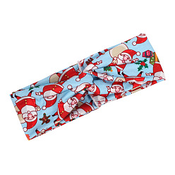 Blue Christmas Hair Accessories with Santa Claus, Bell and Reindeer Print - Festive Headbands for Women