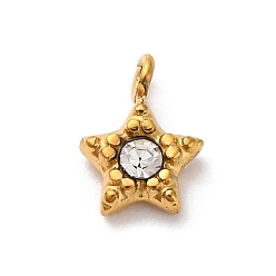 Кристалл 304 из нержавеющей стали амулеты горный хрусталь, ионное покрытие (ip), реальный 14 k позолоченный, звезда очарование, кристалл, 8x6x2.5 мм, отверстие : 1.1 мм