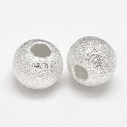 Silver Round 925 Sterling Silver Textured Beads, Silver, 7x8.5mm, Hole: 3mm, about 33pcs/20g