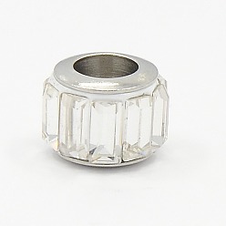 Clear Glass European Beads, Large Hole Drum Beads, with 304 Stainless Steel Core, Faceted, Clear, 11x10mm, Hole: 5mm