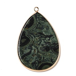 Яшма Камбаба Кулоны из натуральной яшмы камбаба, Подвески-капли в позолоченной латунной оправе, 54.5~55x35.5x3 мм, отверстие : 2 мм
