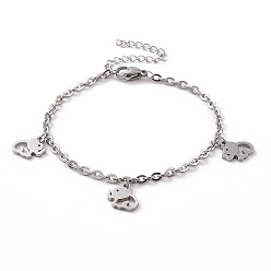 Stainless Steel Color Tarnish Resistant 304 Stainless Steel Elephant Charm Bracelet with Cable Chains for Women, Stainless Steel Color, 7-1/8 inch(18cm)
