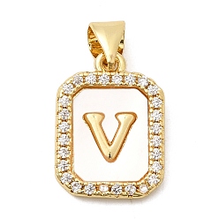 Letter V Латунные микропаве прозрачные подвески с фианитом, с естественной оболочке, без кадмия и без свинца, долговечный, стойки покрытие, Буква V, 16.5x12x2 мм, отверстие : 4x3 мм