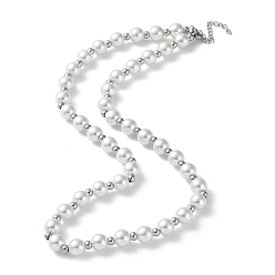 Stainless Steel Color Plastic Pearl Beaded Necklace, with 304 Stainless Steel Clasps, Stainless Steel Color, 17.60 inch(44.7cm)