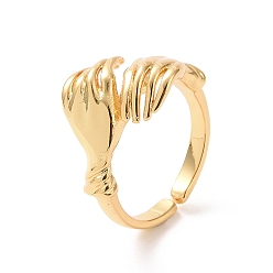 Real 18K Gold Plated Hug Ring, Brass Double Hands Open Cuff Ring for Women, Real 18K Gold Plated, US Size 6 1/2(16.9mm)