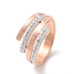 Rose Gold Crystal Rhinestone Multi Lines Finger Ring, Ion Plating(IP) 304 Stainless Steel Jewelry for Women, Rose Gold, US Size 6~9 1/4(16.5~19.1mm)