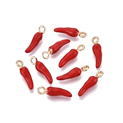 Cramoisi Pendentifs artisanaux en alliage émaillé, corne d'abondance / breloques cornicello corne italienne, or, cramoisi, 17.5x4.5~5x4.5mm, Trou: 2.2mm