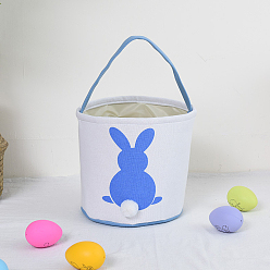Royal Blue Cloth Bunny Pattern Baskets with Fluffy Tail, Easter Eggs Hunt Basket, Gift Toys Carry Bucket Tote, Royal Blue, 230x240mm