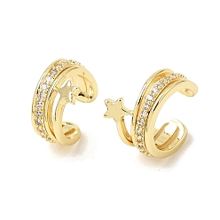 Claro Pendientes de latón con micro pavé de circonita cúbica para mujer, estrella, chapado en rack, larga duración plateado, sin plomo y cadmio, real 18 k chapado en oro, Claro, 8.5x13x12 mm