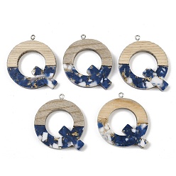 Letter Q Кулоны из непрозрачной смолы и дерева, буквы, с платиновой петлей, Буква Q, 37.5~45x11~53x6 мм, отверстие : 2 мм