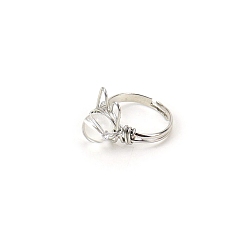 Quartz Crystal Natural Quartz Crystal Adjustable Ring, Cat Shape Platinum Brass Wire Wraped Ring, Wide: 8mm