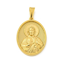 Золотой Ионное покрытие (ip) 304 подвески из нержавеющей стали, овал со святым шармом, золотые, 35.5x26x4 мм, отверстие : 9.5x5 мм