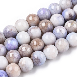 Medium Slate Blue Opaque Crackle Glass Round Beads Strands, Imitation Stones, Round, Medium Slate Blue, 10mm, Hole: 1.5mm, about 80pcs/strand, 30.31~31.10 inch(77~79cm)