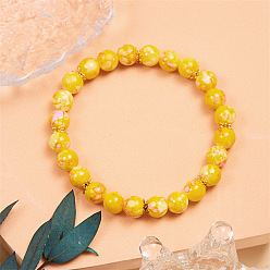 Yellow Acrylic Round Beaded Stretch Bracelets, Yellow, 7-1/8 inch(18cm)