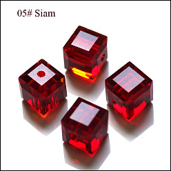 Rojo Oscuro Imitación perlas de cristal austriaco, aaa grado, facetados, cubo, de color rojo oscuro, 4x4x4 mm (tamaño dentro del rango de error de 0.5~1 mm), agujero: 0.7~0.9 mm