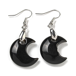 Обсидиан Серьги-подвески из латуни с лунным покрытием для женщин, с естественным обсидианом, без кадмия и без свинца, 50x21 мм