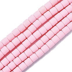 Pink Polymère main brins d'argile de perles, colonne, rose, 6.5x6mm, Trou: 1.2mm, Environ 61 pcs/chapelet, 15.75 pouce (40 cm)