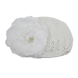 White Handmade Crochet Baby Beanie Costume Photography Props, Flower, White, 180mm